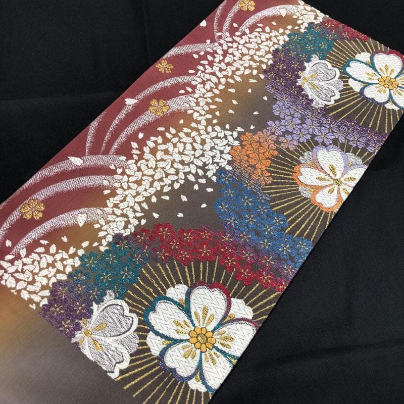 【売切値下げ】302y2◇モダン 華やか 袋帯 桜文 六通◇美品 成人式 結婚式