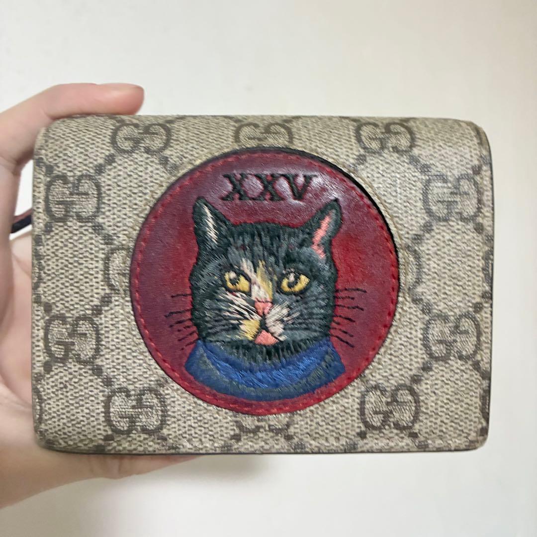 Y*マ様 グッチ ミスティックキャット スプリーム GG PVC 折り財布