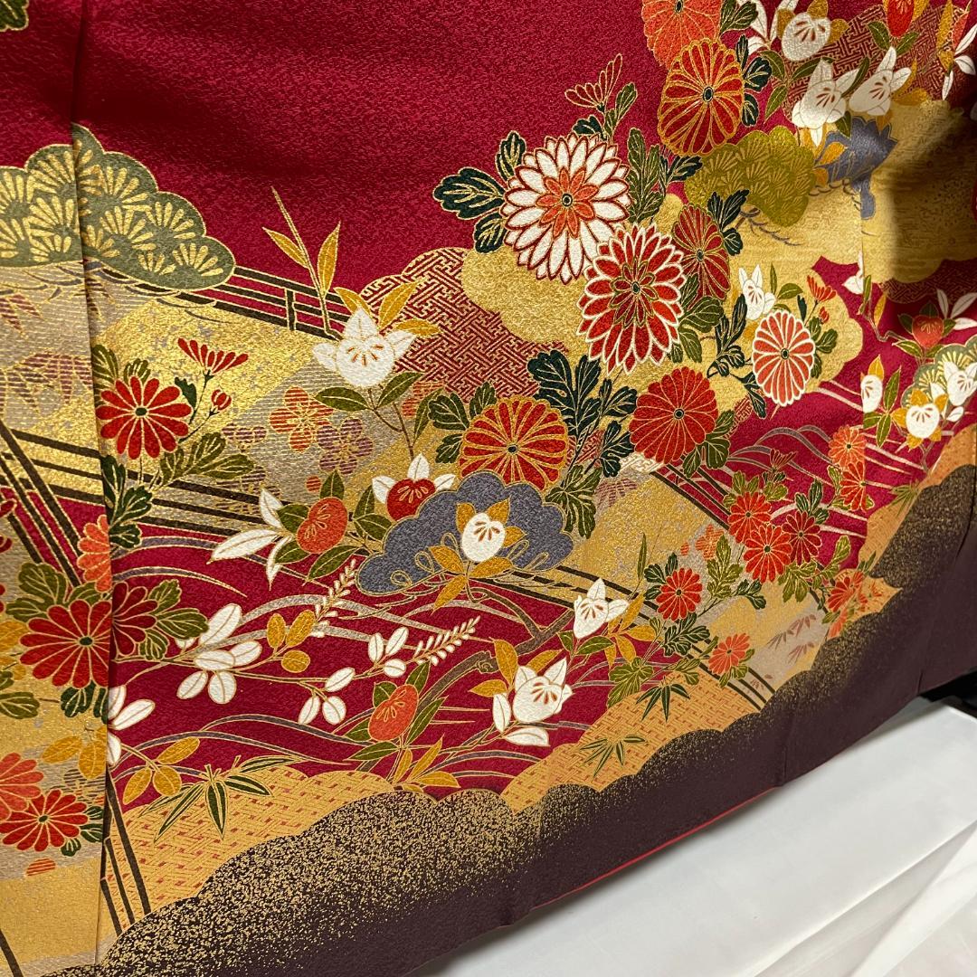 【新品未使用・仕立上・正絹】振袖－３＜さが美・耐油水加工済＞丈１５８㎝　裄６５㎝