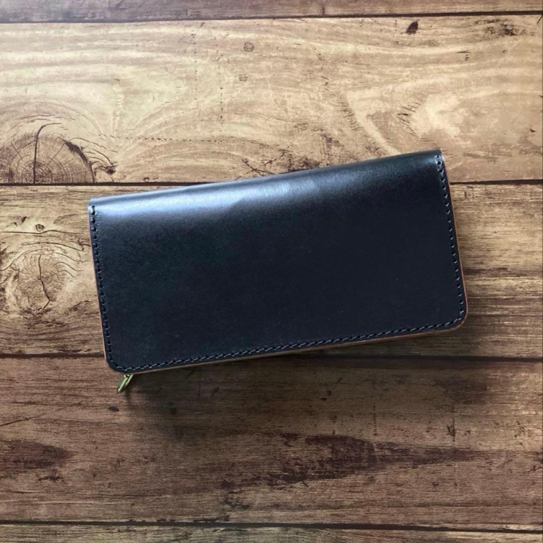 【た】カウレザー トラッカーウォレット 180（ロング）3層 茶芯ブラック