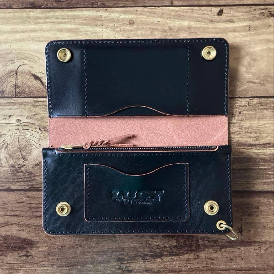 【た】カウレザー トラッカーウォレット 180（ロング）3層 茶芯ブラック