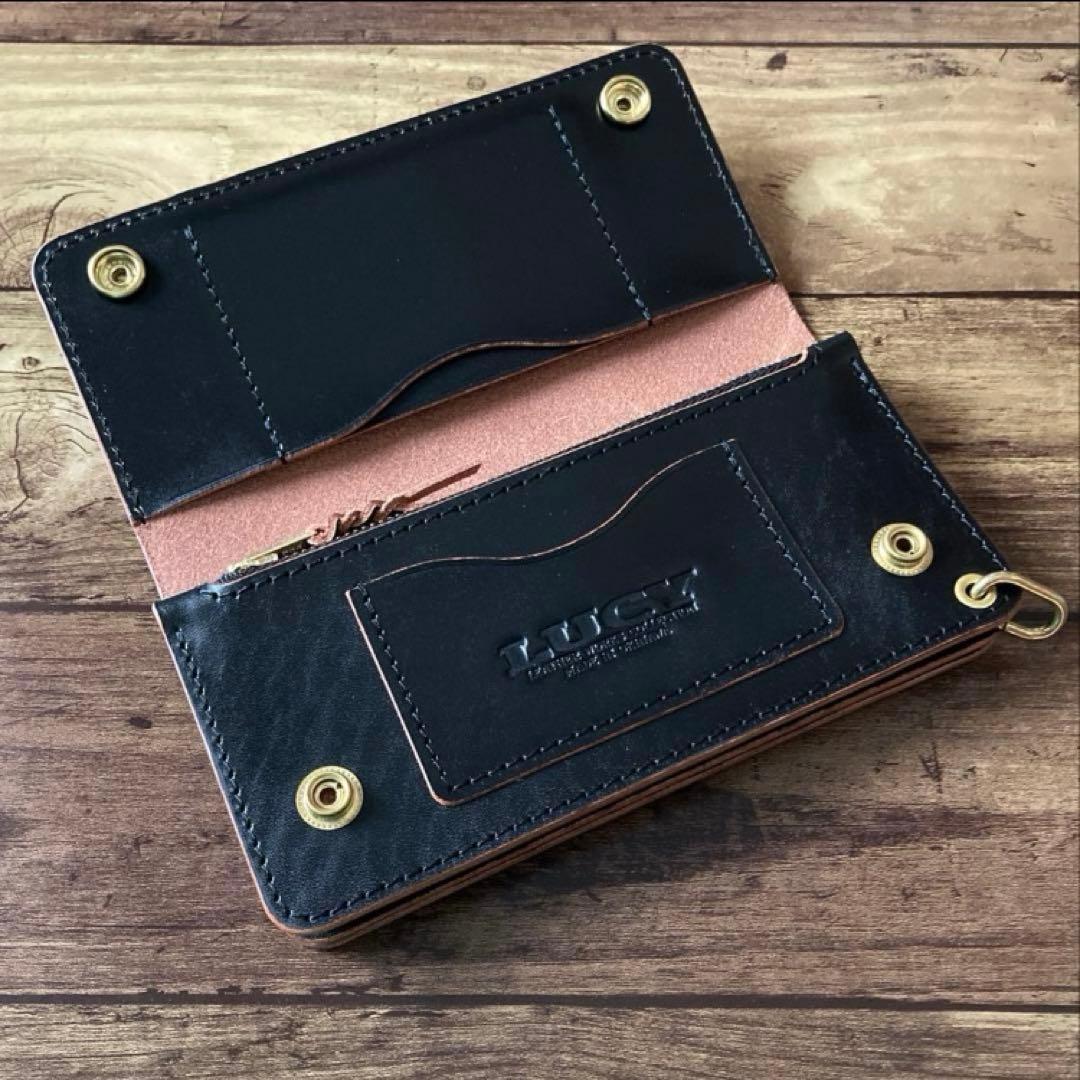 【た】カウレザー トラッカーウォレット 180（ロング）3層 茶芯ブラック