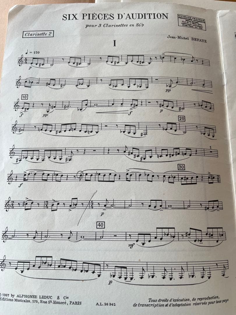 クラリネット　楽譜　オーディションの為の６つの小品　三重奏　吹奏楽　アンコン