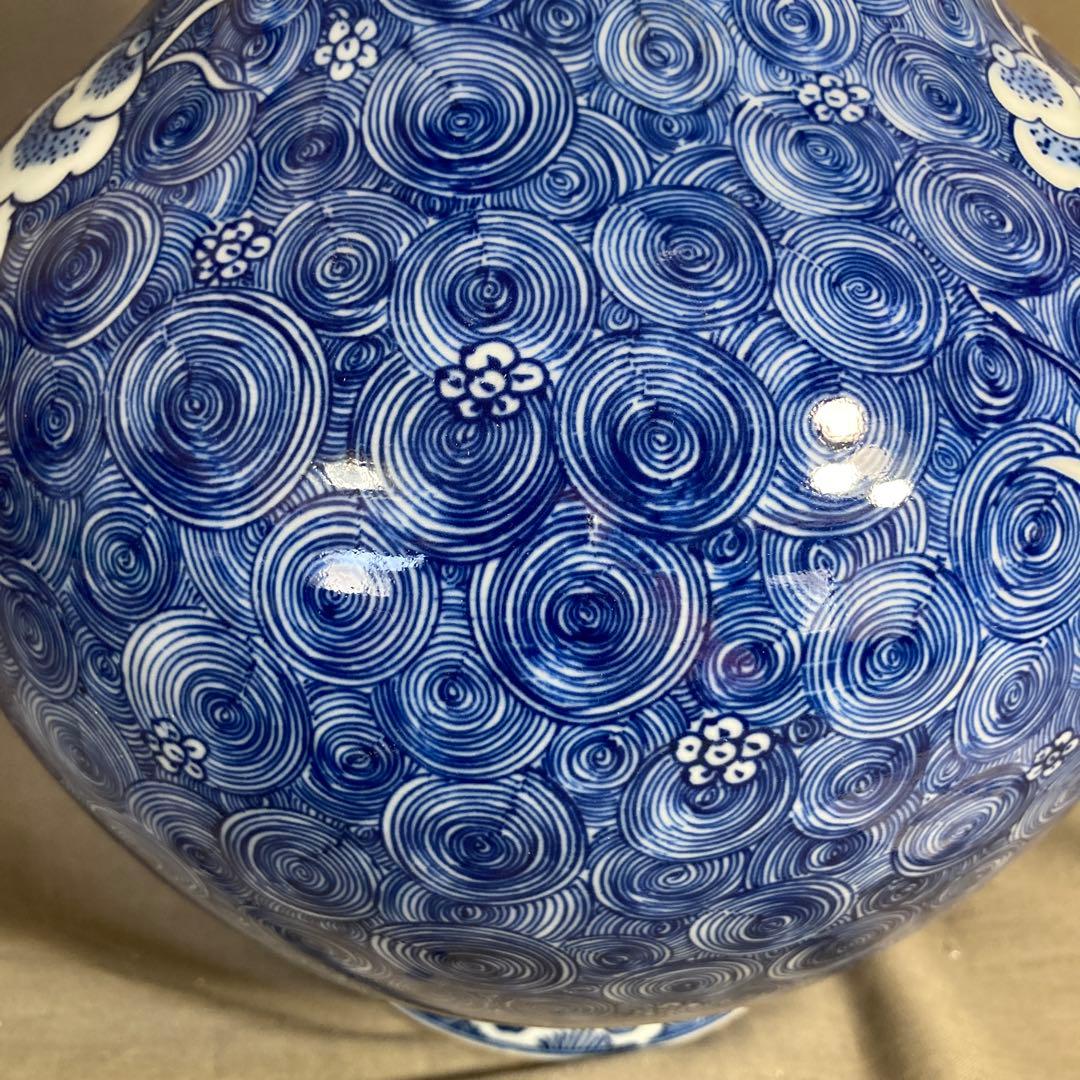 【源右衛門】古伊万里の伝統　日本の名窯　舘林源右衛門作　染付海渦花文　大花瓶