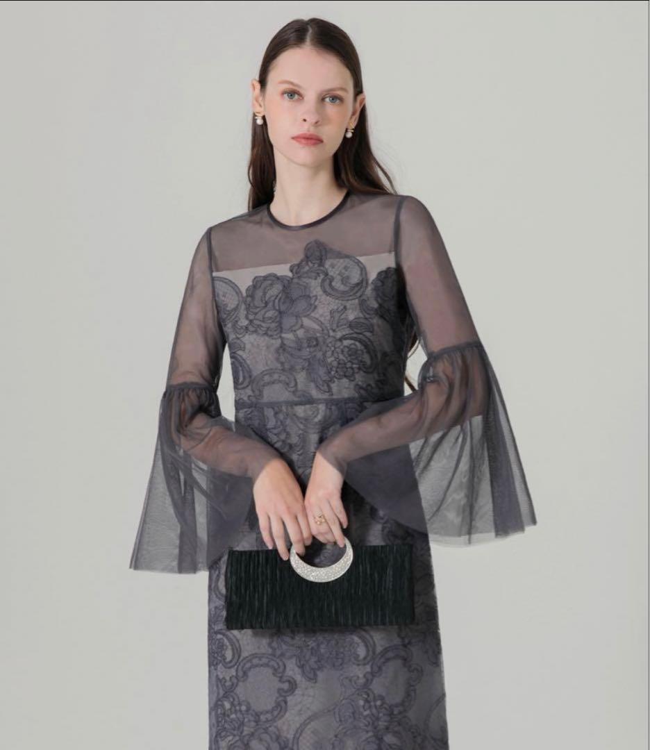 Leja 異素材シアー刺繍レース　ワンピースパーティードレス　結婚式