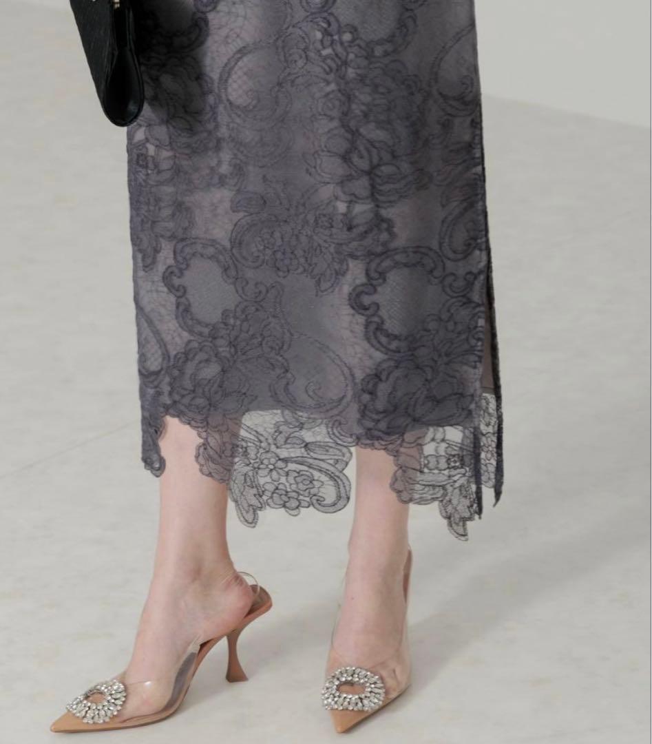 Leja 異素材シアー刺繍レース　ワンピースパーティードレス　結婚式