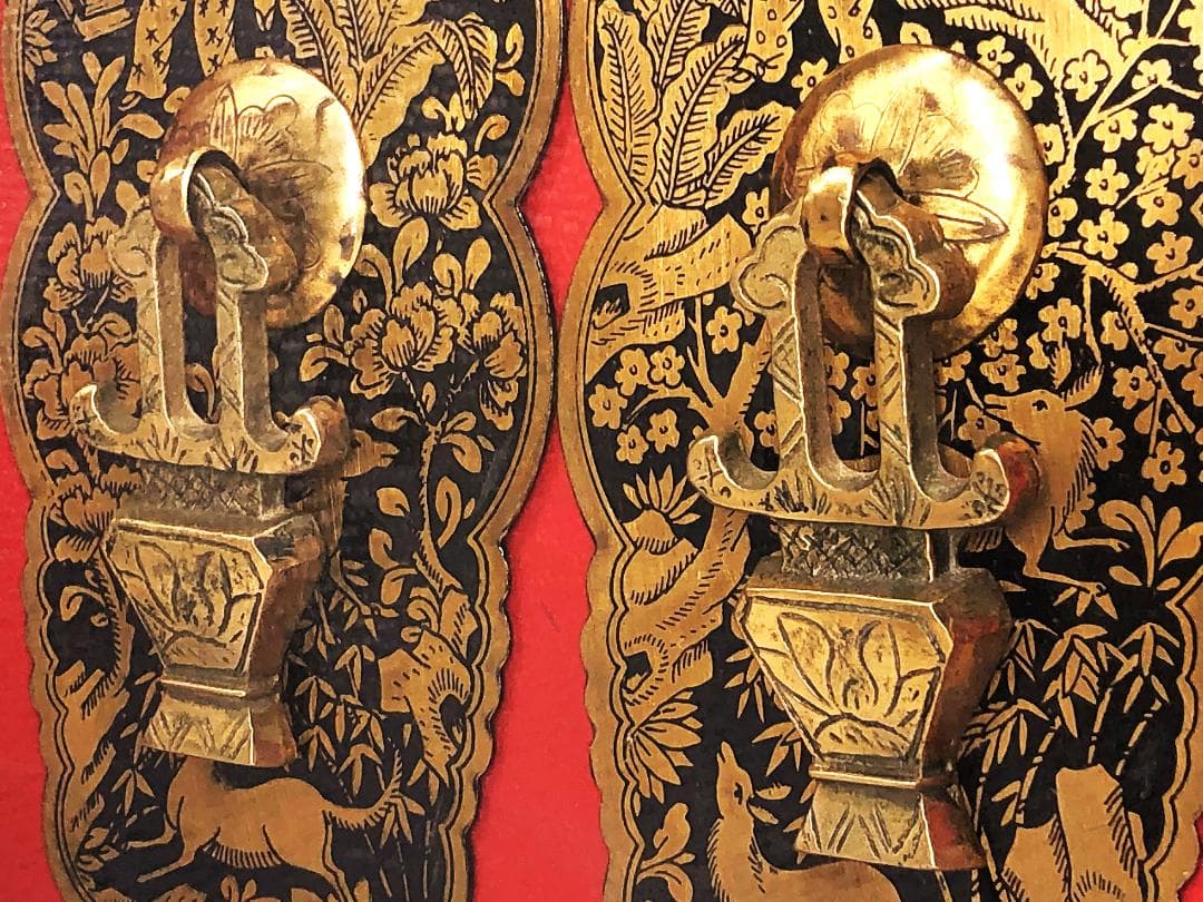 【 金銅引手金具 】 清朝工芸　古玩彫金　資料館旧展示品　 N1217A