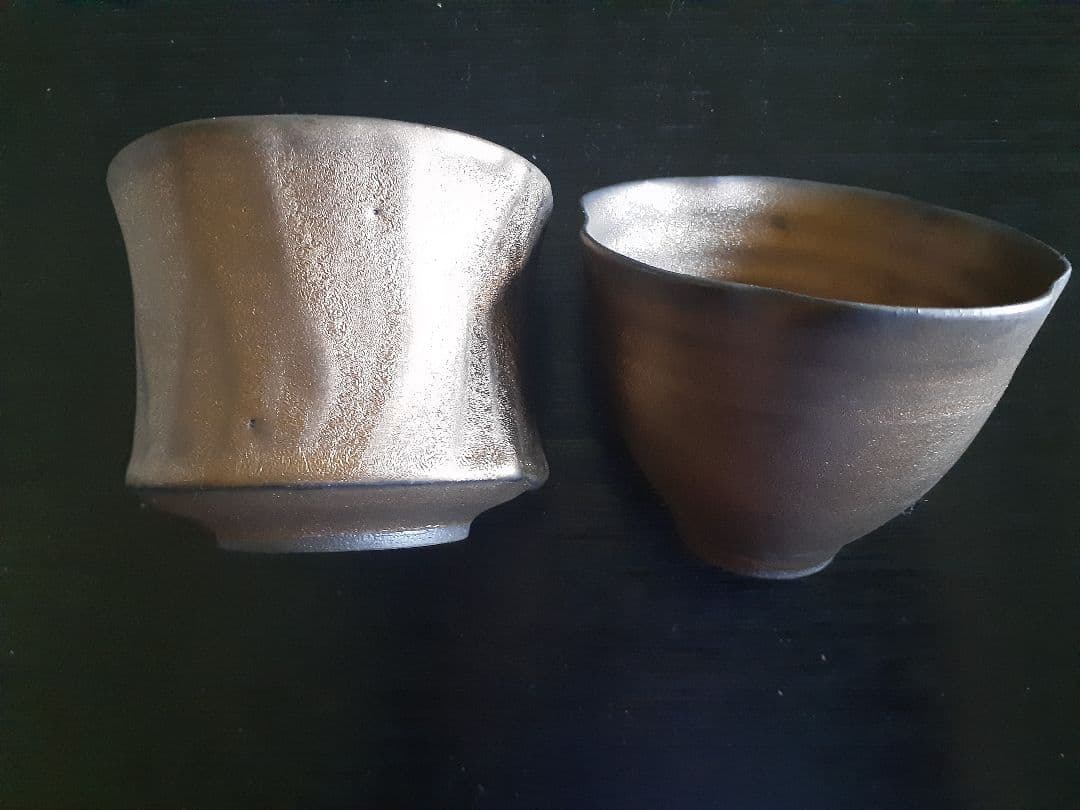 tacera 高橋 泰明 作 ぐい呑 ダークグレー陶器茶碗2個組