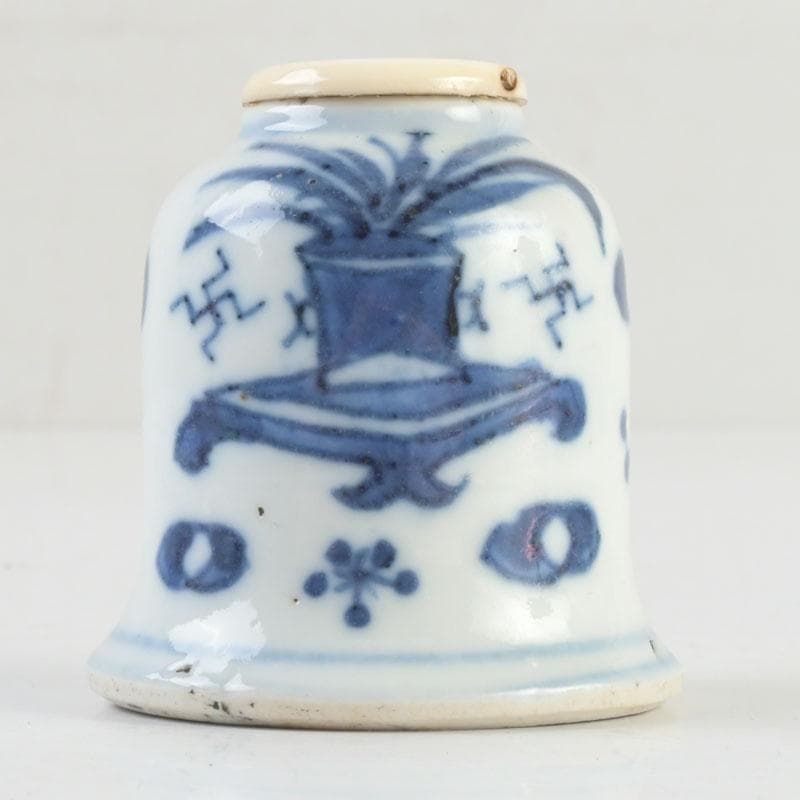 茶道具　伊万里焼　古染付　花草文　茶入　時代箱付　V　9309