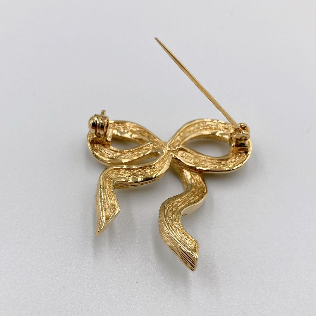 Christian Dior ディオール ブローチ リボンモチーフ ゴールド