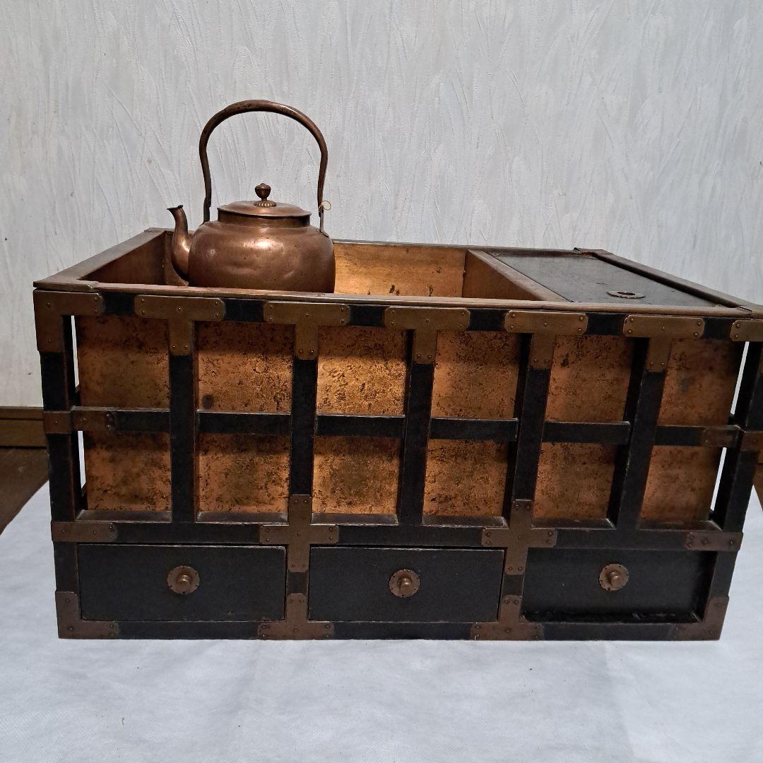 ★Masa ❗江戸時代❗ 『長火鉢』 五徳、火箸、灰均し、銅ヤカン付属