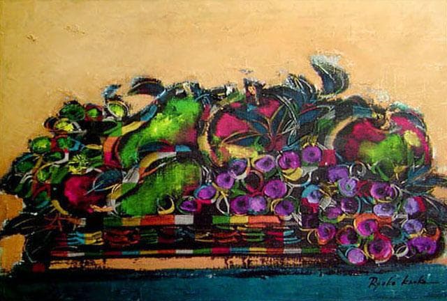 油絵 絵 絵画 インテリア 額付(白) uF6-061104 静物 果物