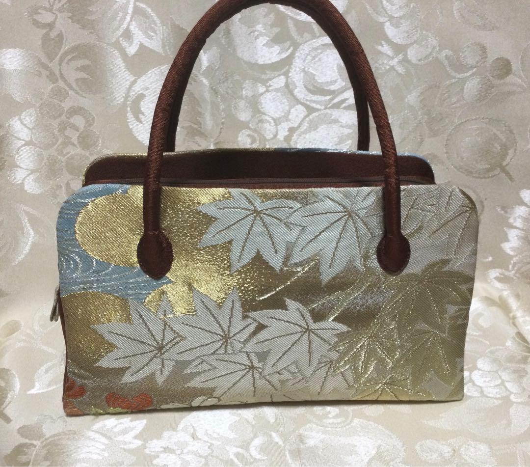 利休バッグ 菊　紅葉柄