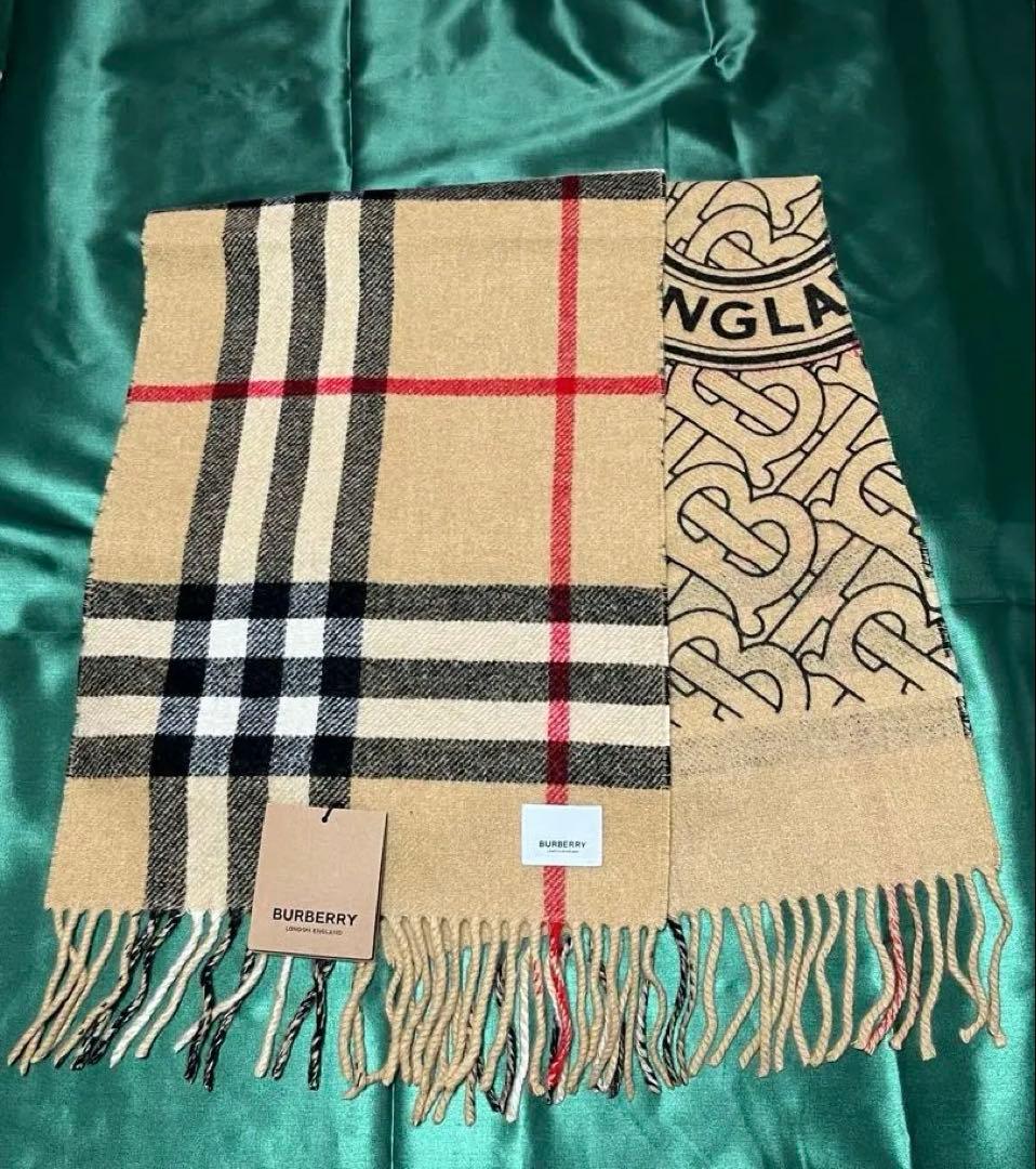 BURBERRY チェック柄 ロゴ リバーシブル マフラー