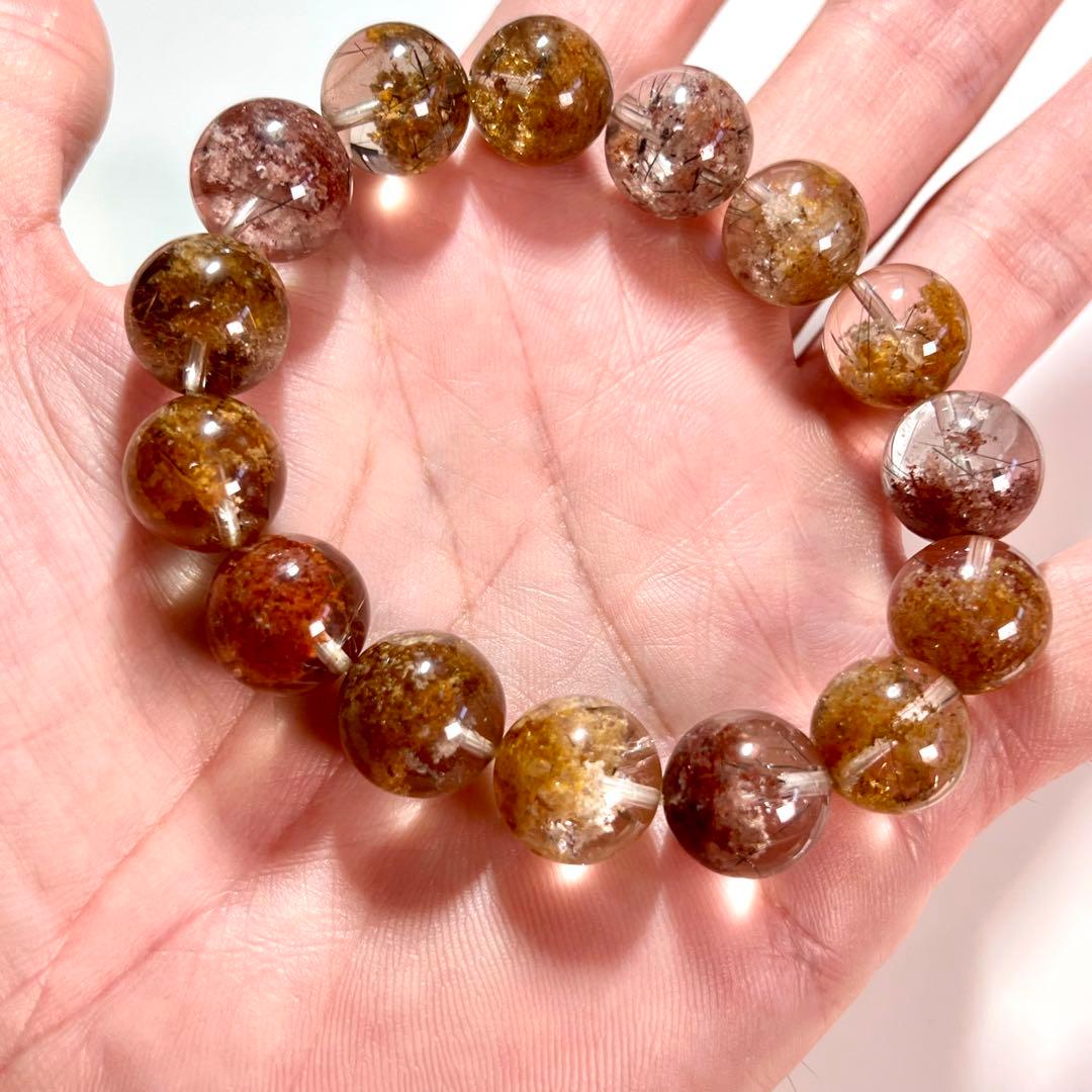 希少！ガーデンクォーツ×ルチルクォーツ 共生ブレスレット【一点物】ゴールドルチル