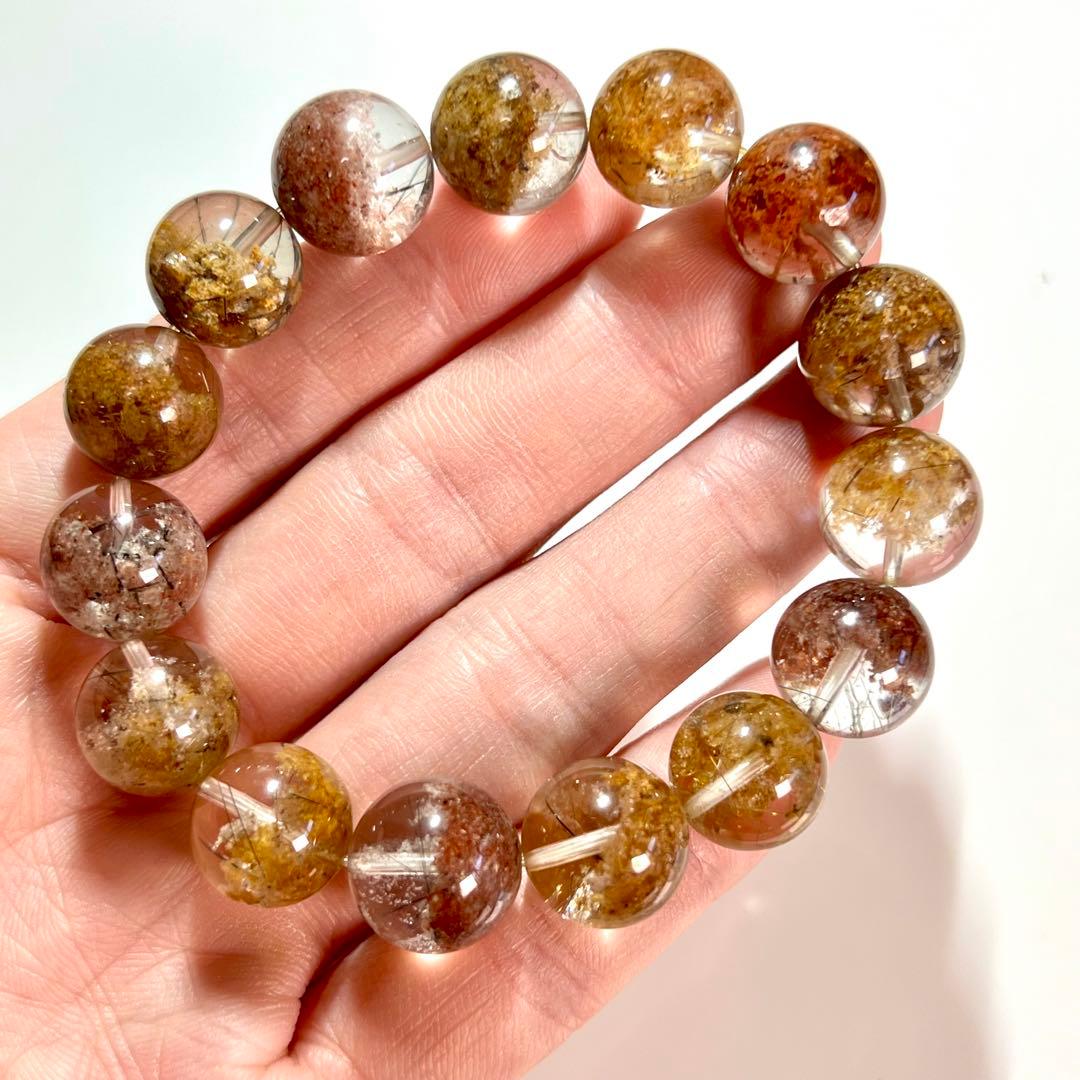 希少！ガーデンクォーツ×ルチルクォーツ 共生ブレスレット【一点物】ゴールドルチル