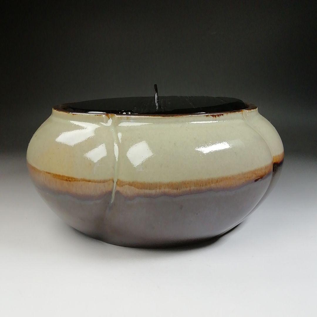 Ｔ６８９　水指　『捻梅　水指』『膳所焼』『淡海ぜぜ 陽炎園 造』　共箱　茶道具