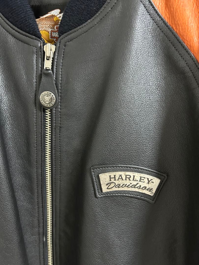 90s ハーレーダビッドソン レザージャケット M ブラック×オレンジ ボンバー