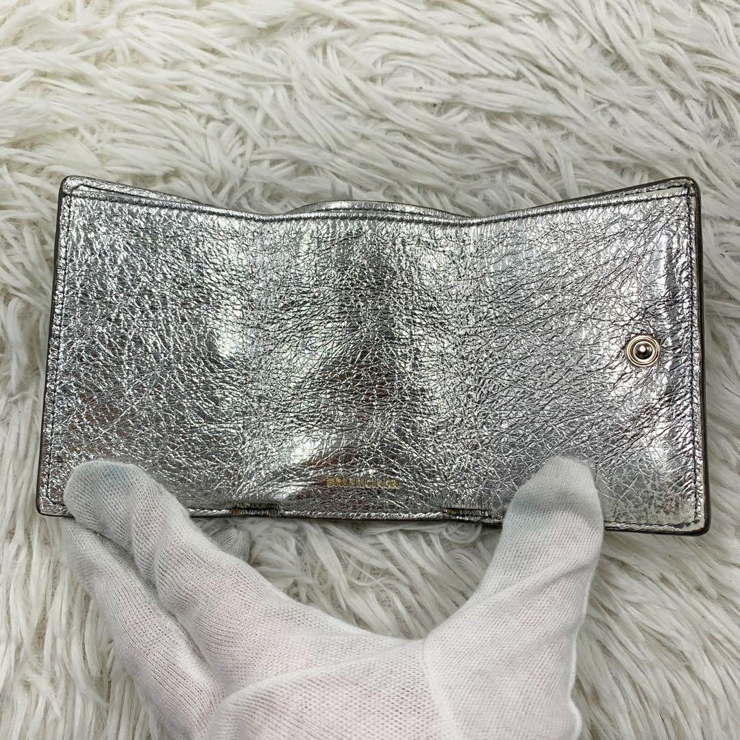 【✨極美品✨】バレンシアガ 三つ折り財布 ペーパーミニウォレット シルバー 袋付