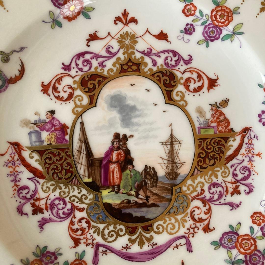 アンティーク マイセン 飾り皿 シノワズリ 額装