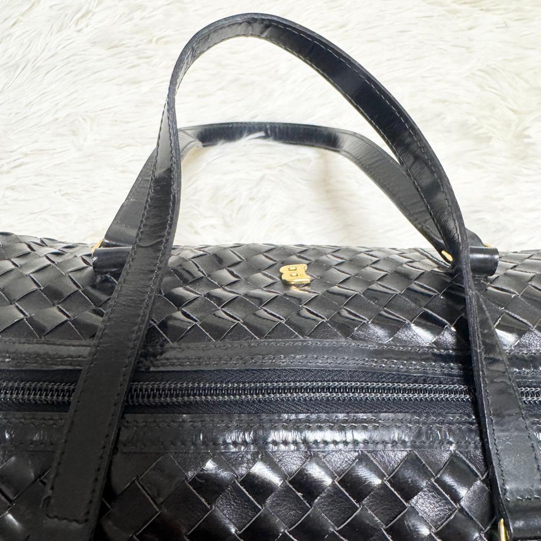 美品✨BALLY ハンドバッグ 編み込み メッシュ 金ロゴ レザー ブラック