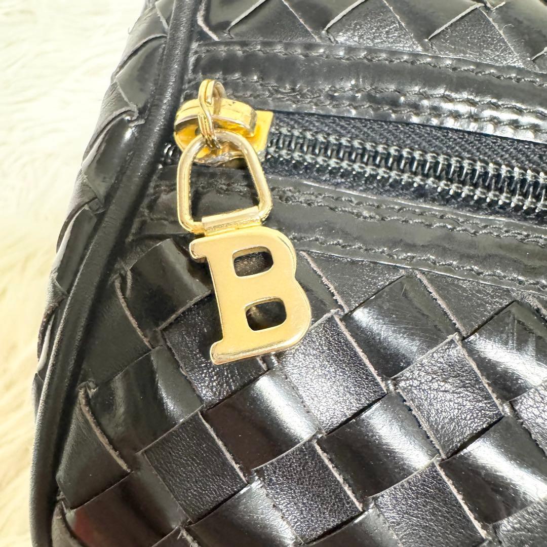 美品✨BALLY ハンドバッグ 編み込み メッシュ 金ロゴ レザー ブラック