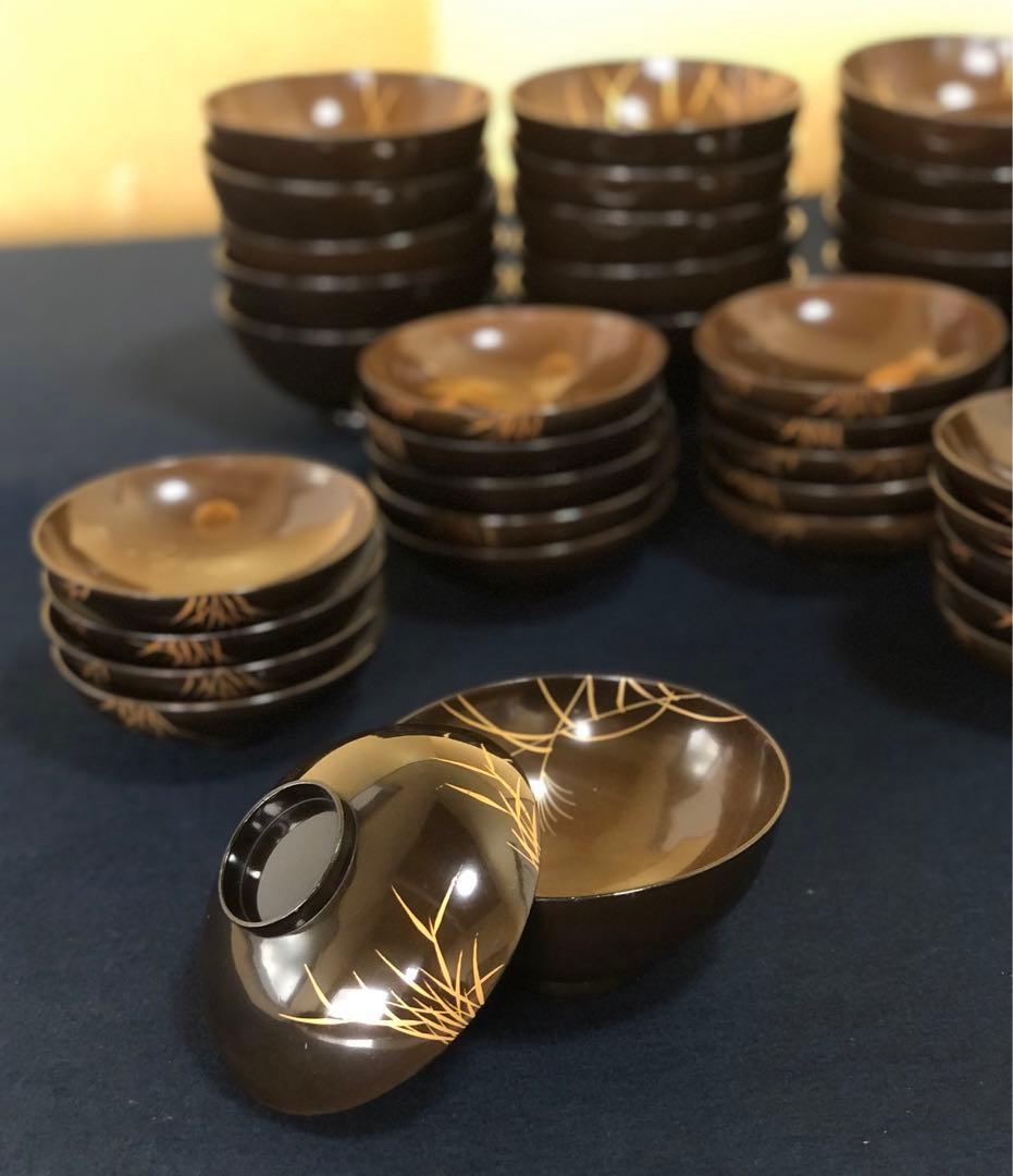 《R》懐石 蓋内絵変り蒔絵 吸物椀20客 木製漆器 木箱 時代 251016い3