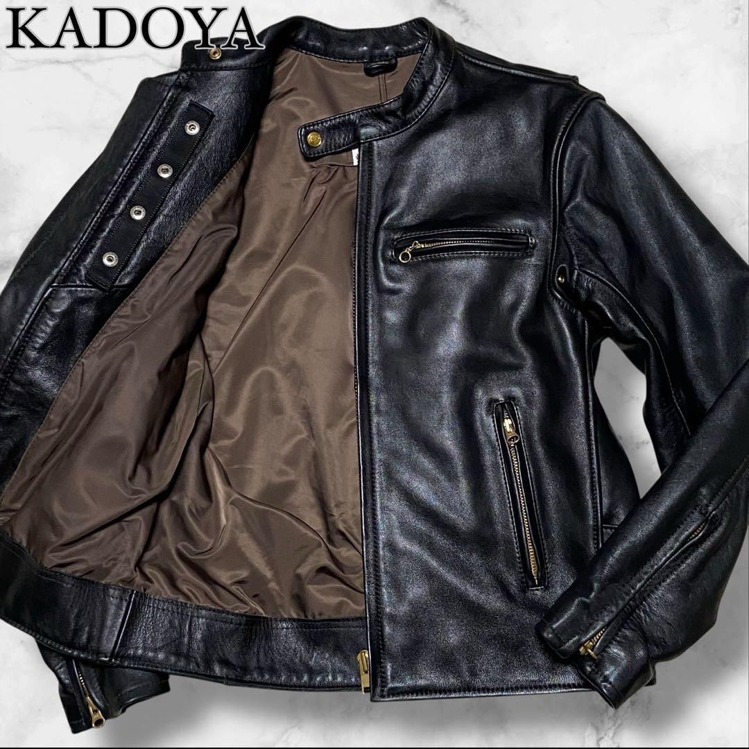【美品】カドヤ シングル ライダースジャケット レザー ブラック サイズL