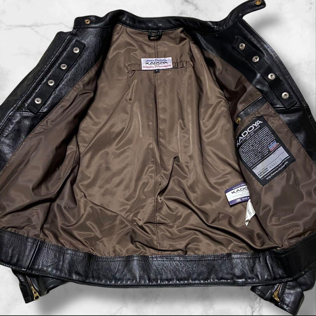 【美品】カドヤ シングル ライダースジャケット レザー ブラック サイズL