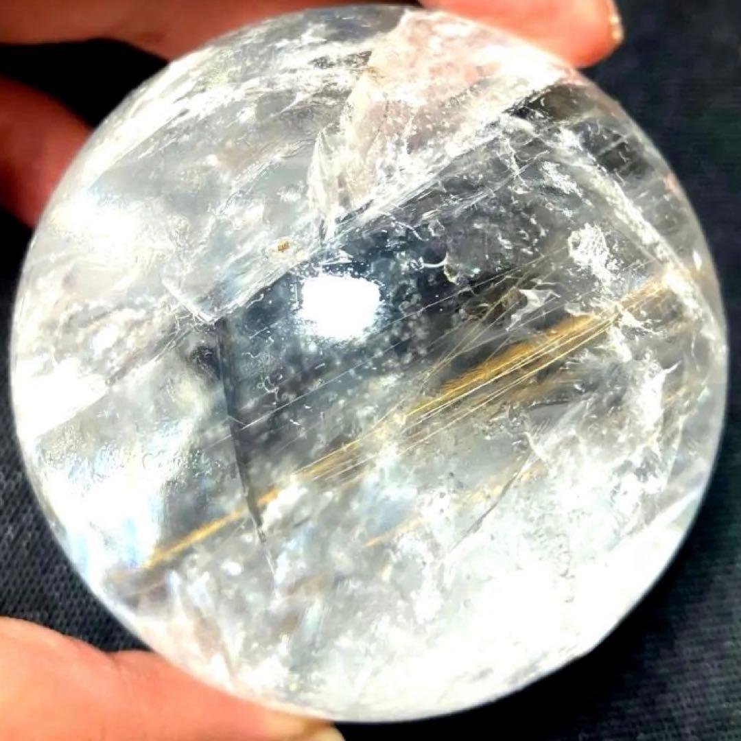 58mm 虹入りゴールドルチルクォーツ　丸玉　スフィア　金針水晶