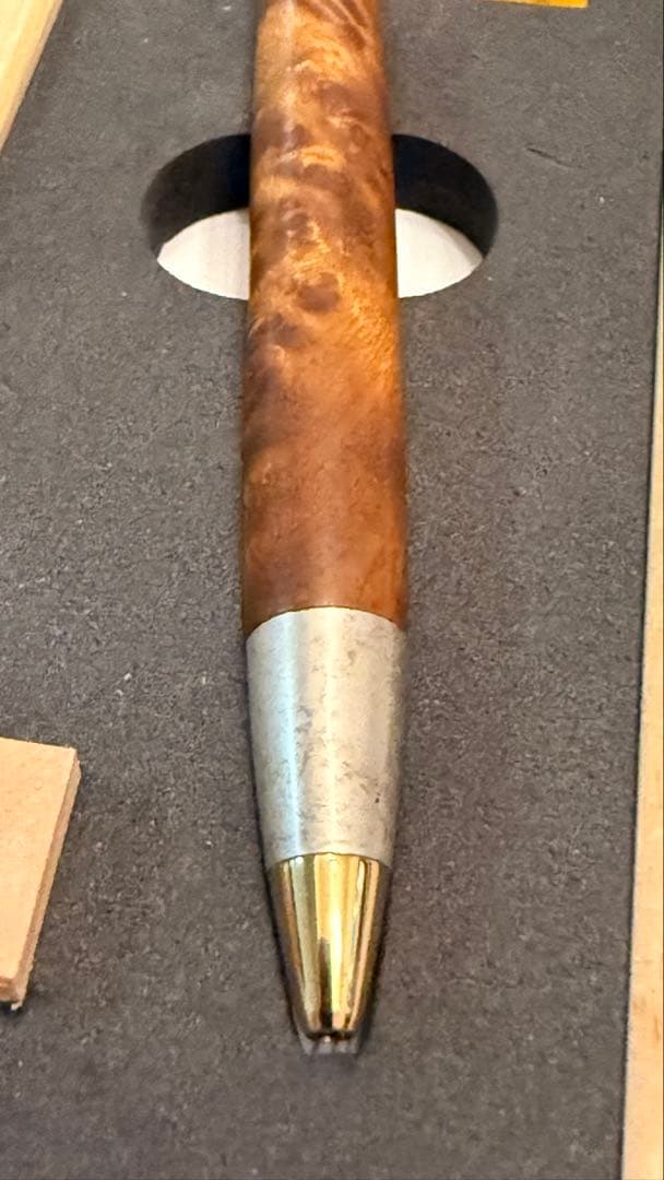 野原工芸 本店購入 マーブルウッド ボールペン 純銀斑紋金具付