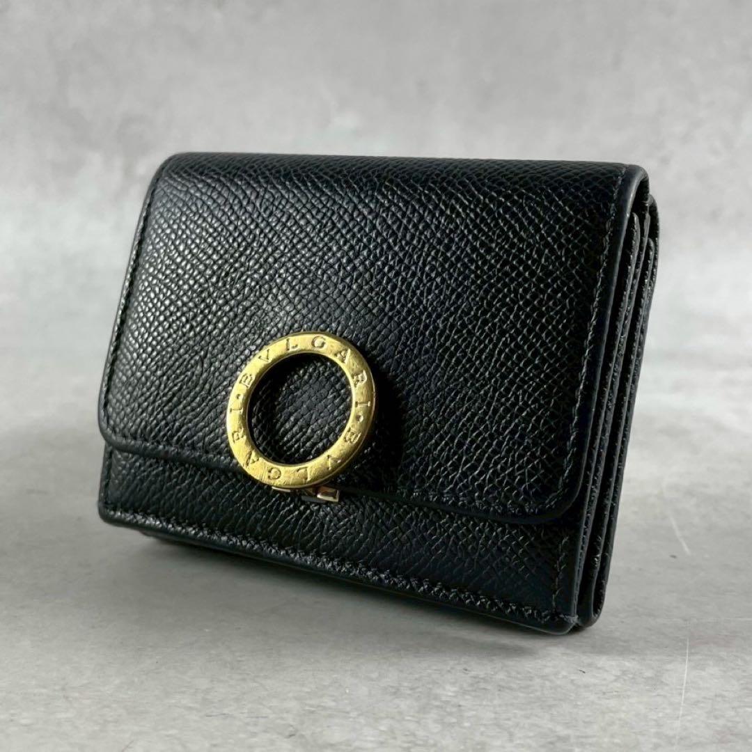 【美品】ブルガリ 三つ折り財布 ビーゼロワン ブラック レザー