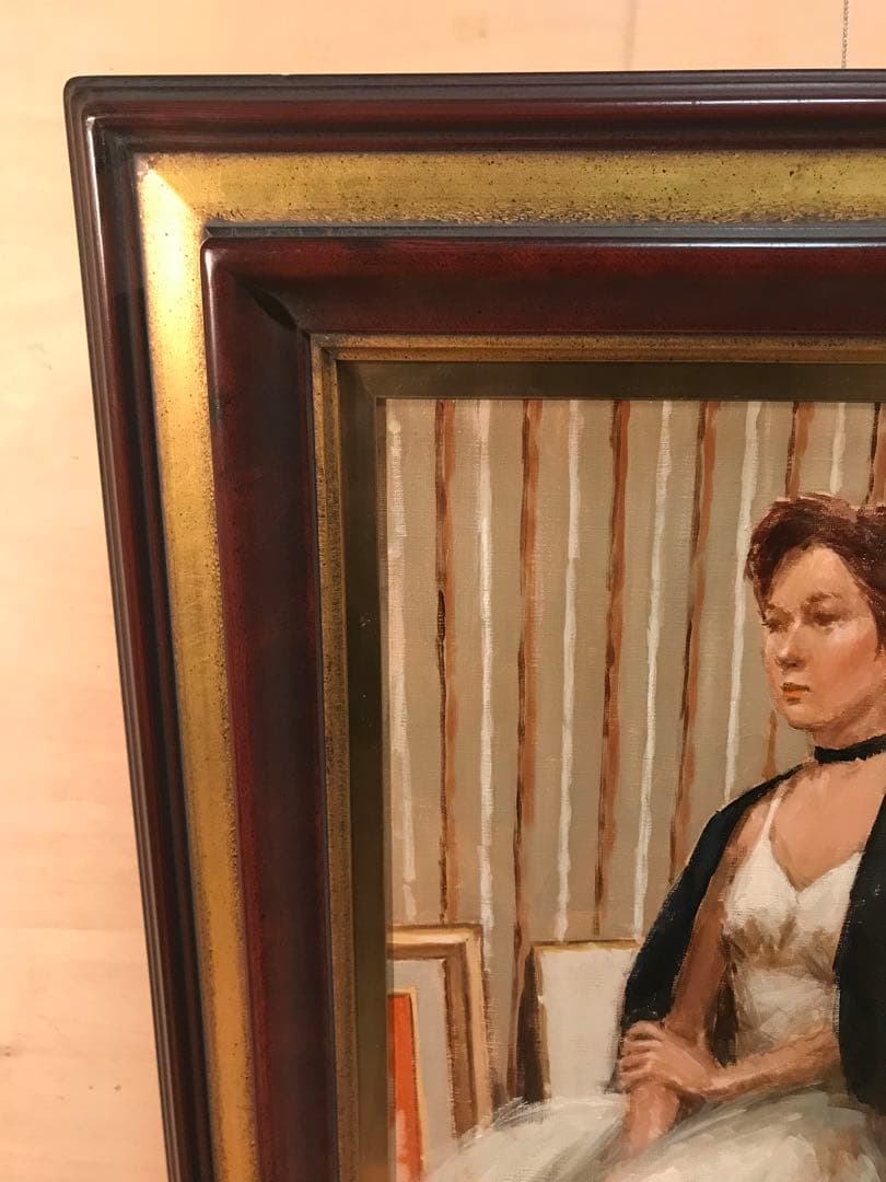 荒木義太郎「アトリエの中のバレリーナ」油彩Ｆ６号　画面右下額裏に直筆サイン有り