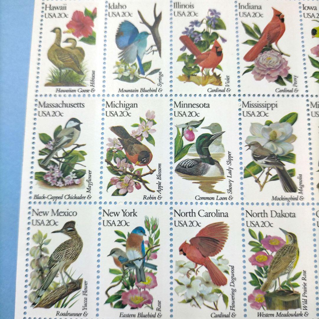 2772 外国切手 アメリカ 【人気品】州立鳥と花 50種完セットシート 未使用
