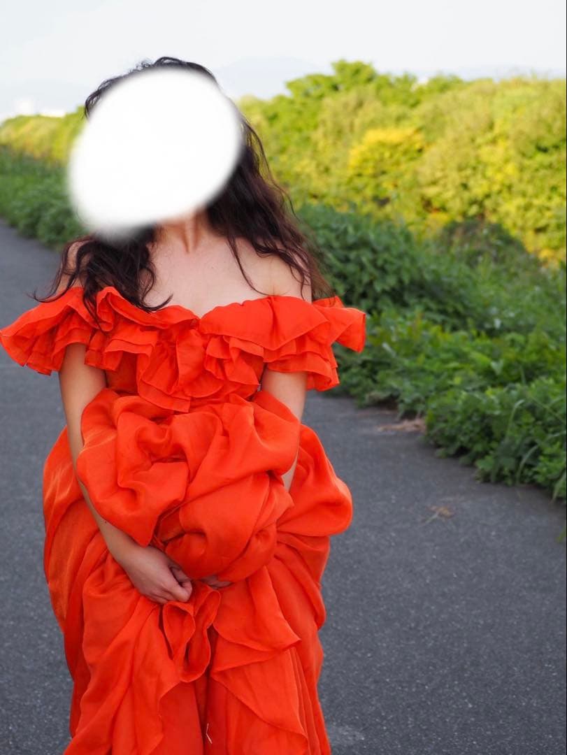 オレンジ色オフショルダードレス Sサイズ