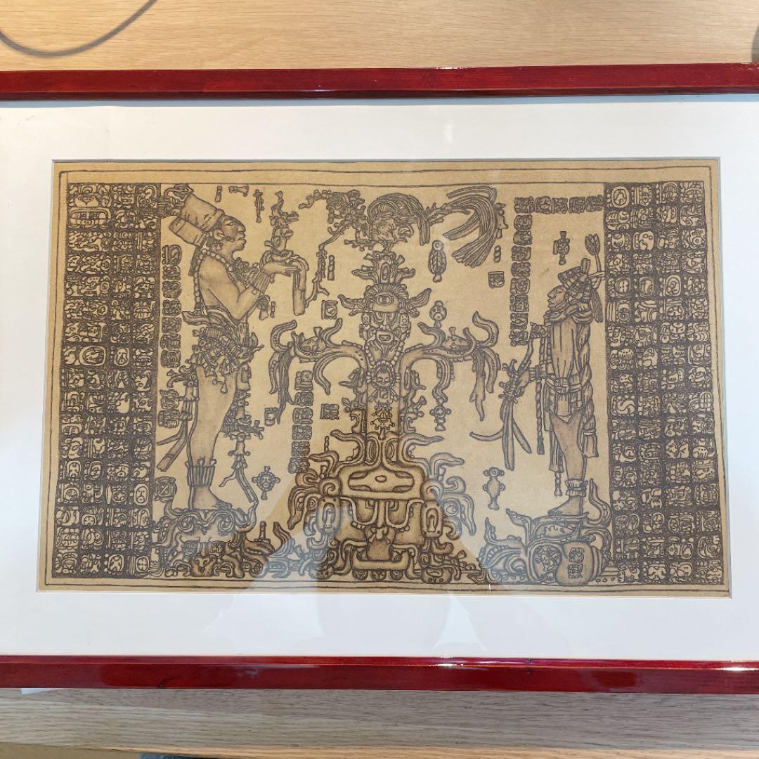 【額縁付き】マヤ文明 バーニングレザーアート