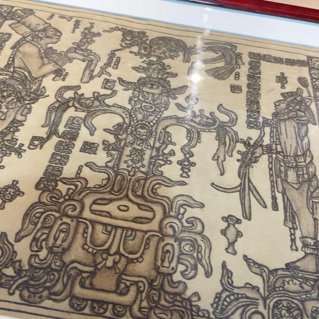 【額縁付き】マヤ文明 バーニングレザーアート