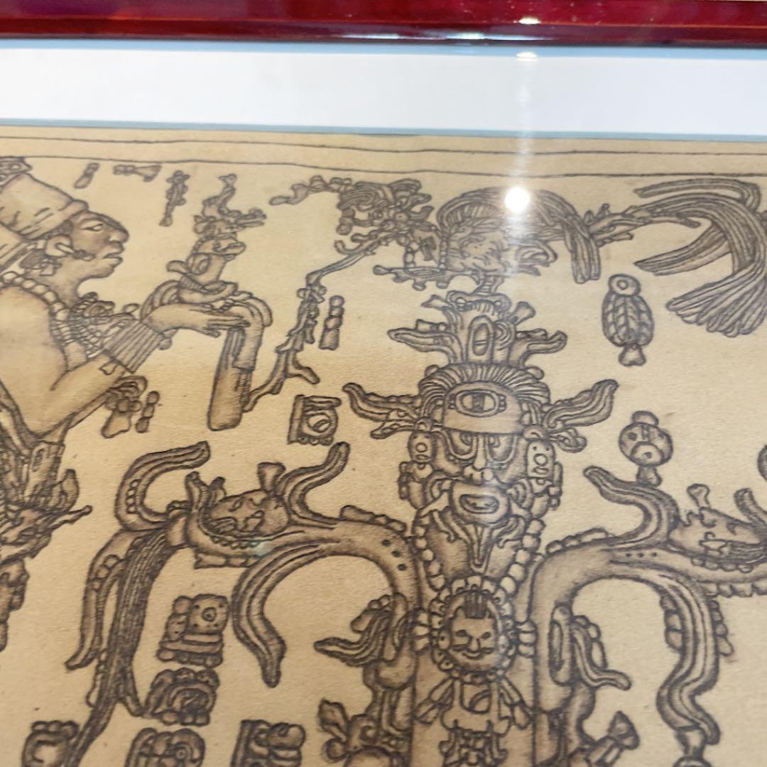 【額縁付き】マヤ文明 バーニングレザーアート