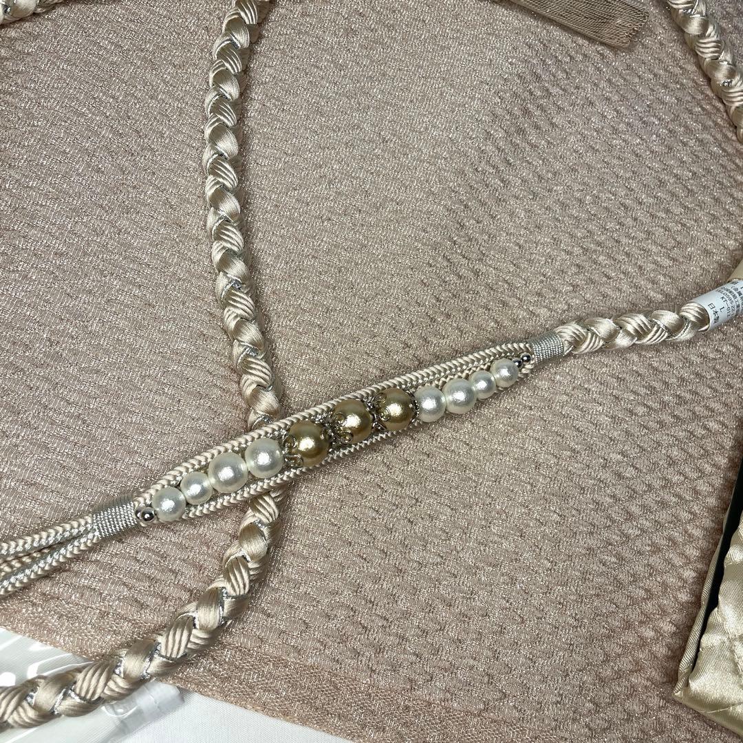 新品　振袖用　最新モデル　モカベージュ　帯締め　帯揚げ　半襟　重ね襟　成人式