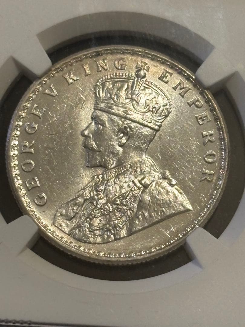 1919年（Cマーク） の英領インド1ルピー銀貨ジョージ5世NGC鑑定 MS63