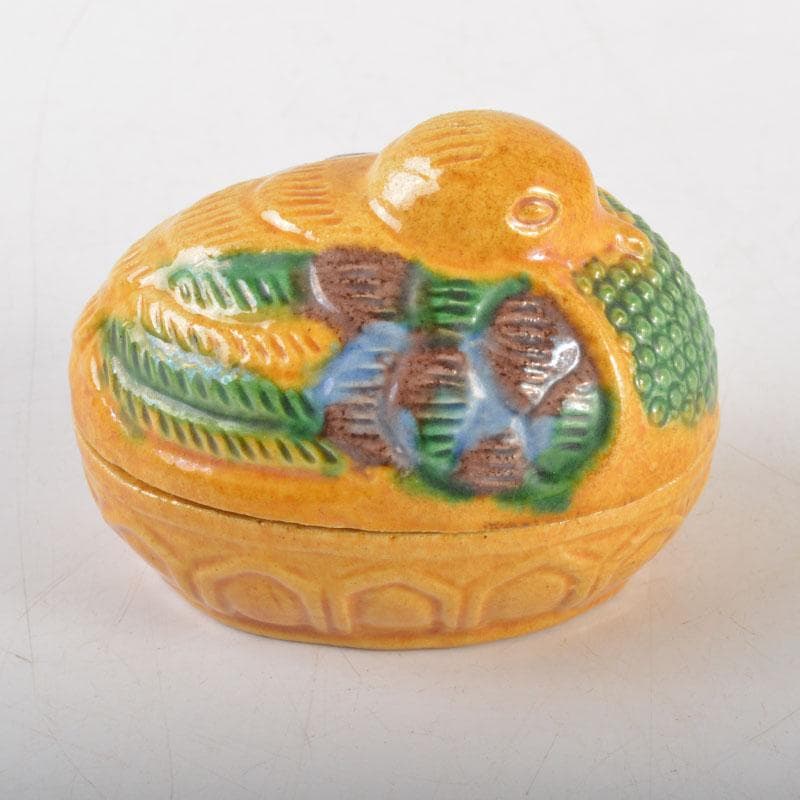 茶道具　平戸焼　横石嘉助作　交趾三彩　鳥形　香合　共箱　V　6522