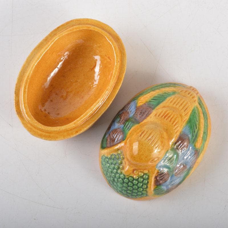 茶道具　平戸焼　横石嘉助作　交趾三彩　鳥形　香合　共箱　V　6522