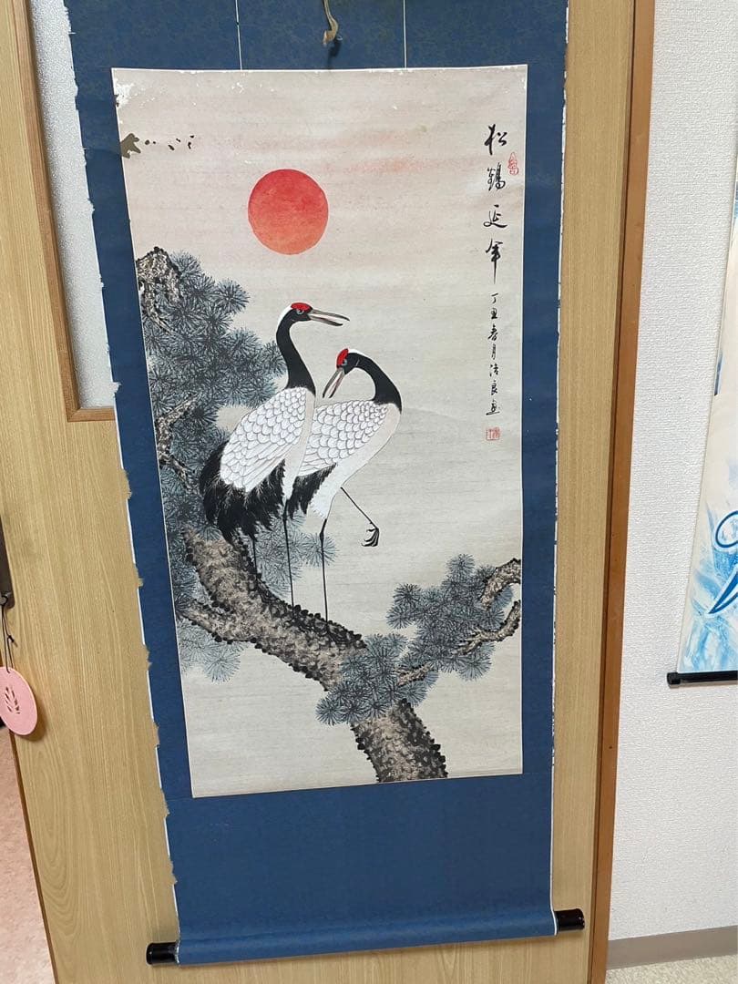 掛軸／松鹤延年／銘刻あり