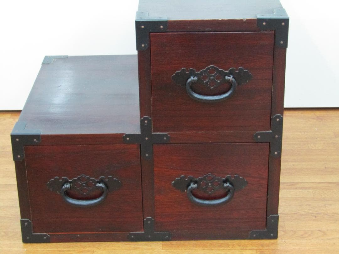 階段箪笥　昭和レトロ　ヴィンテージ　木製2段引き出しタンス