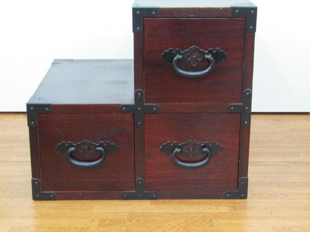 階段箪笥　昭和レトロ　ヴィンテージ　木製2段引き出しタンス