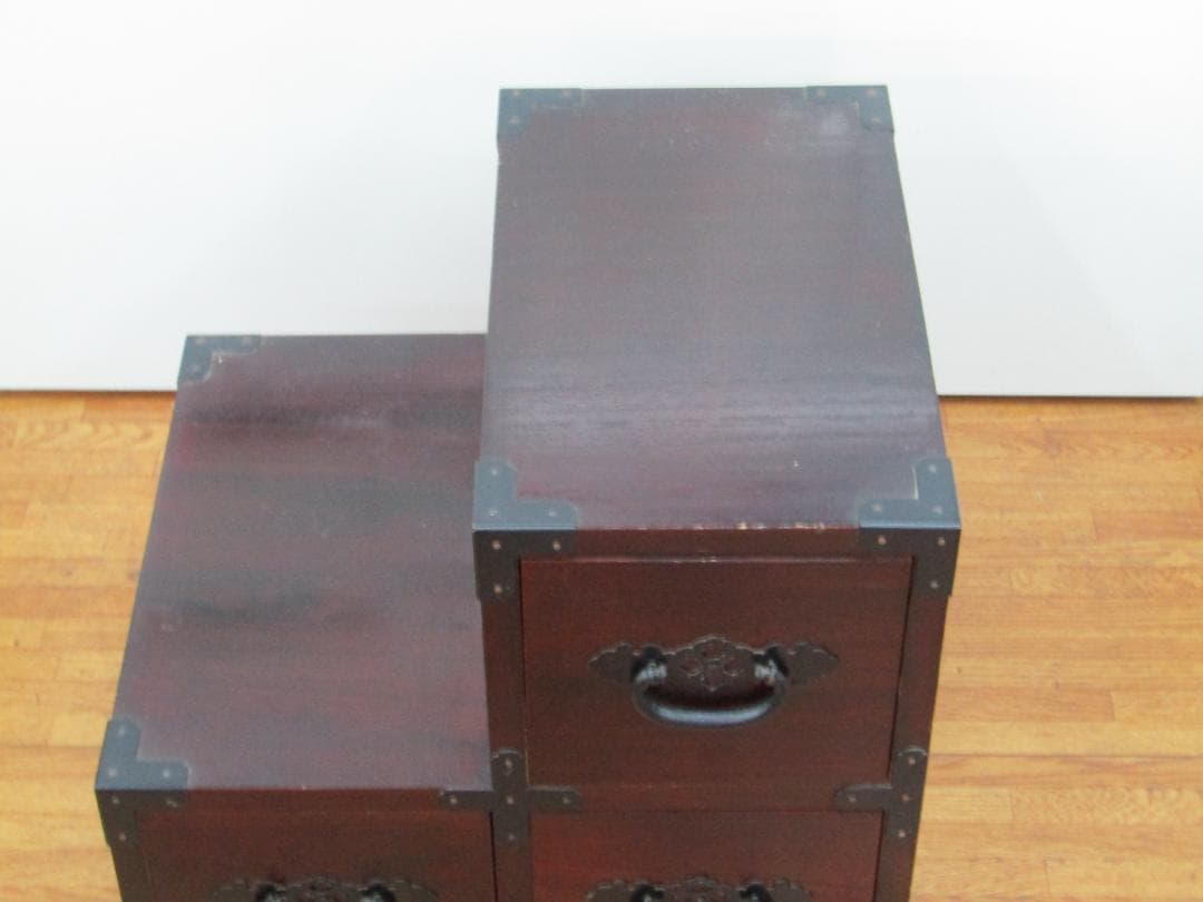 階段箪笥　昭和レトロ　ヴィンテージ　木製2段引き出しタンス