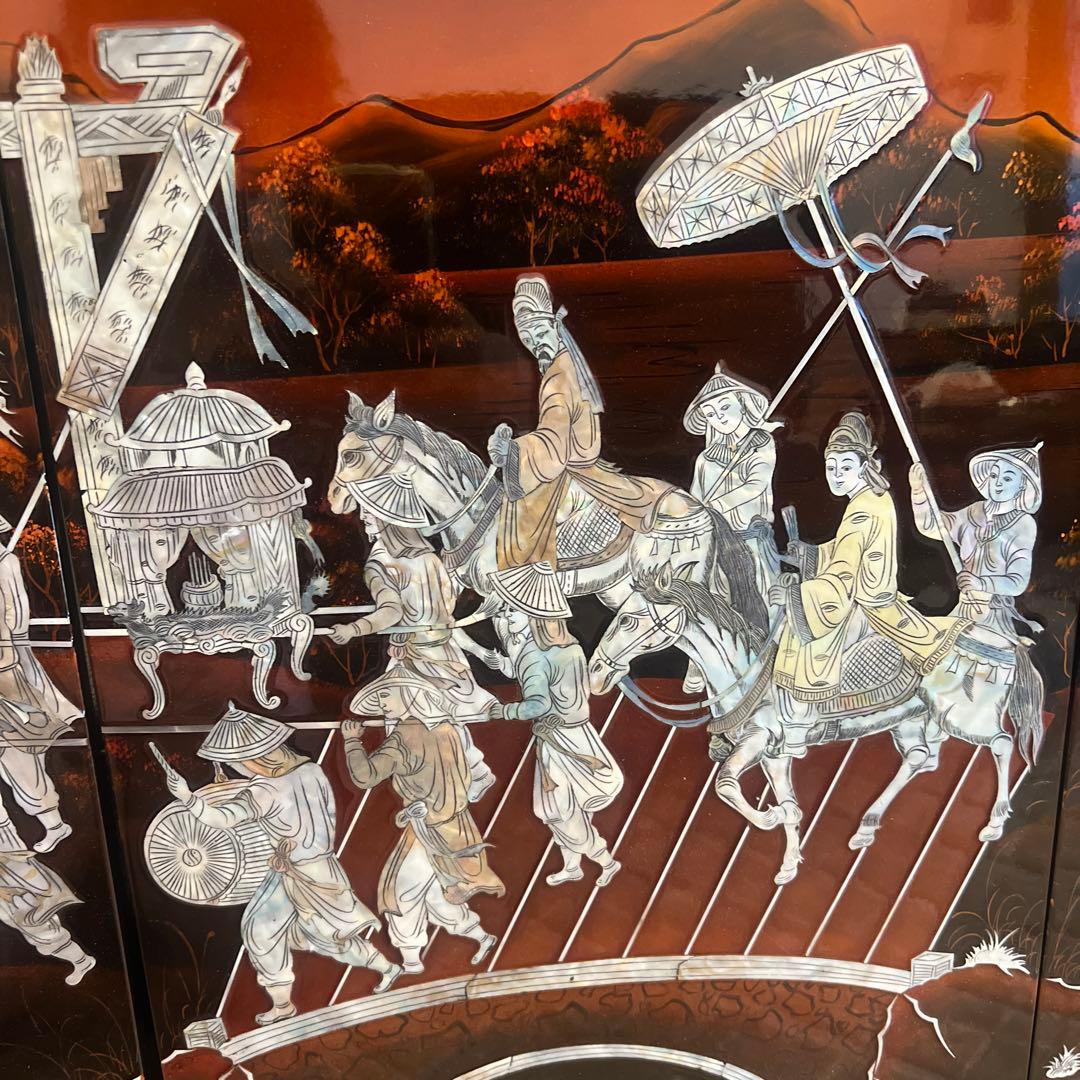 ★☆中国美術 屏風/衝立 4連衝立 螺鈿細工/漆塗り 4枚