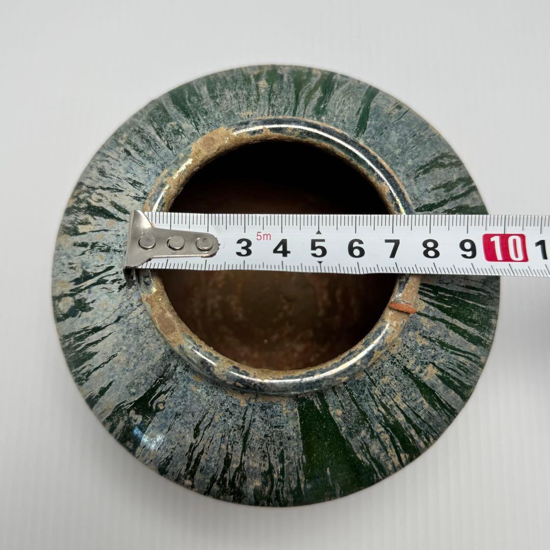 希少 中国 漢時代 漢緑釉 銀化小壺 壺 共箱付 土 泥 付き