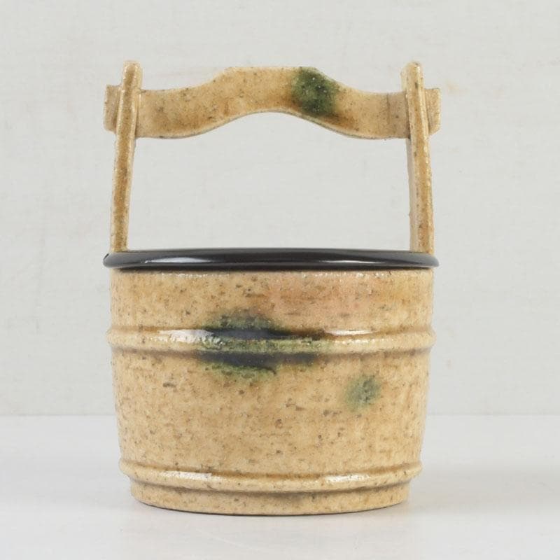 茶道具　瀬戸焼　黄瀬戸　加藤連瓶造　手桶茶入　共箱　V　9684