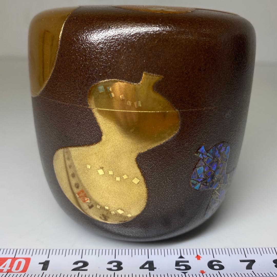 吉田華正造　六瓢蒔絵　銀錆塗　内銀地　大棗　高さ7.3cm東N7-1118☆2F